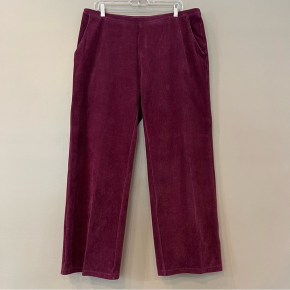2 Pc LL Bean Corduroy Wide Leg Knit Pull On pants‎ Jacket LP / XL ribbed Merlot - Picture 1 of 11
